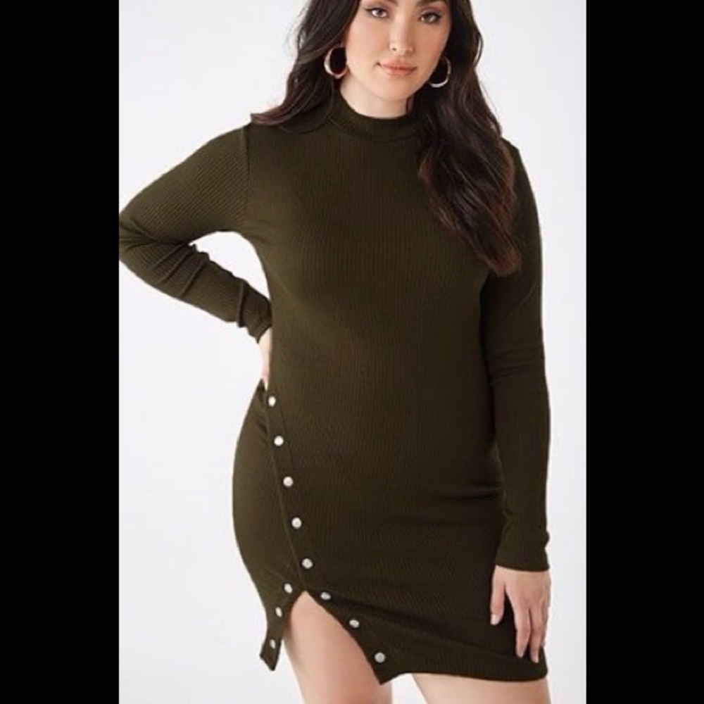 🆕NEW! Plus Size Olive Ribbed Bodycon Dress